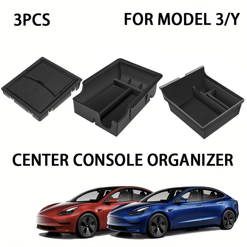 3PCS Center Console Organizer Tray Fit For Tesla Model 3  Y  Armrest Hidden Cubby Drawer Storage Box Interior Accessories