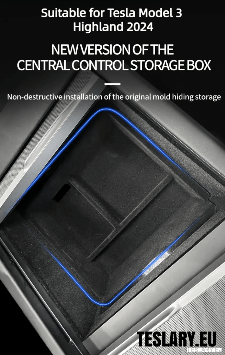 Tesla Model 3+ Highland Centre Console Rear Organiser Trays Front & Rear Flocking - TESLARY Tesla Shop Accessories Europe Nederlands Dublin Cork Ireland Deutschland Espana Alicante France Italia