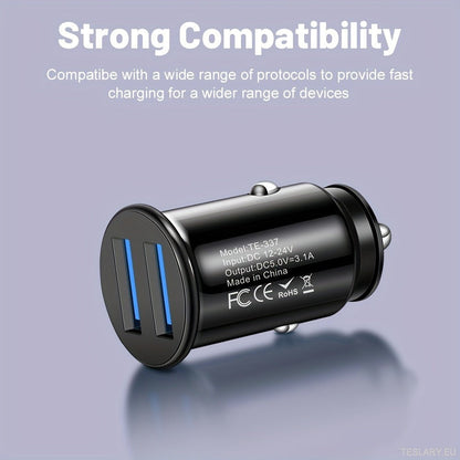 Mini USB Car Charger 2 Ports Fast Charger Adapter for EVs Including Tesla , BYD & Many More