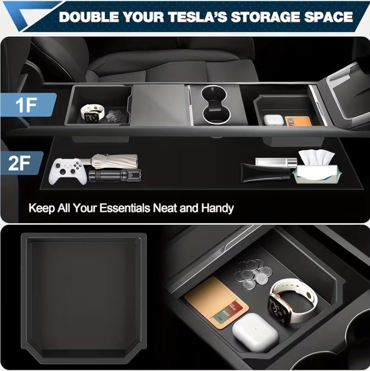 4 Piece Centre Console Storage Set for Tesla Model Y Juniper Premium and Tesla Model 3 Highland Standard and Premium - TESLARY Tesla Shop Accessories Europe Nederlands Dublin Cork Ireland Deutschland Espana Alicante France Italia