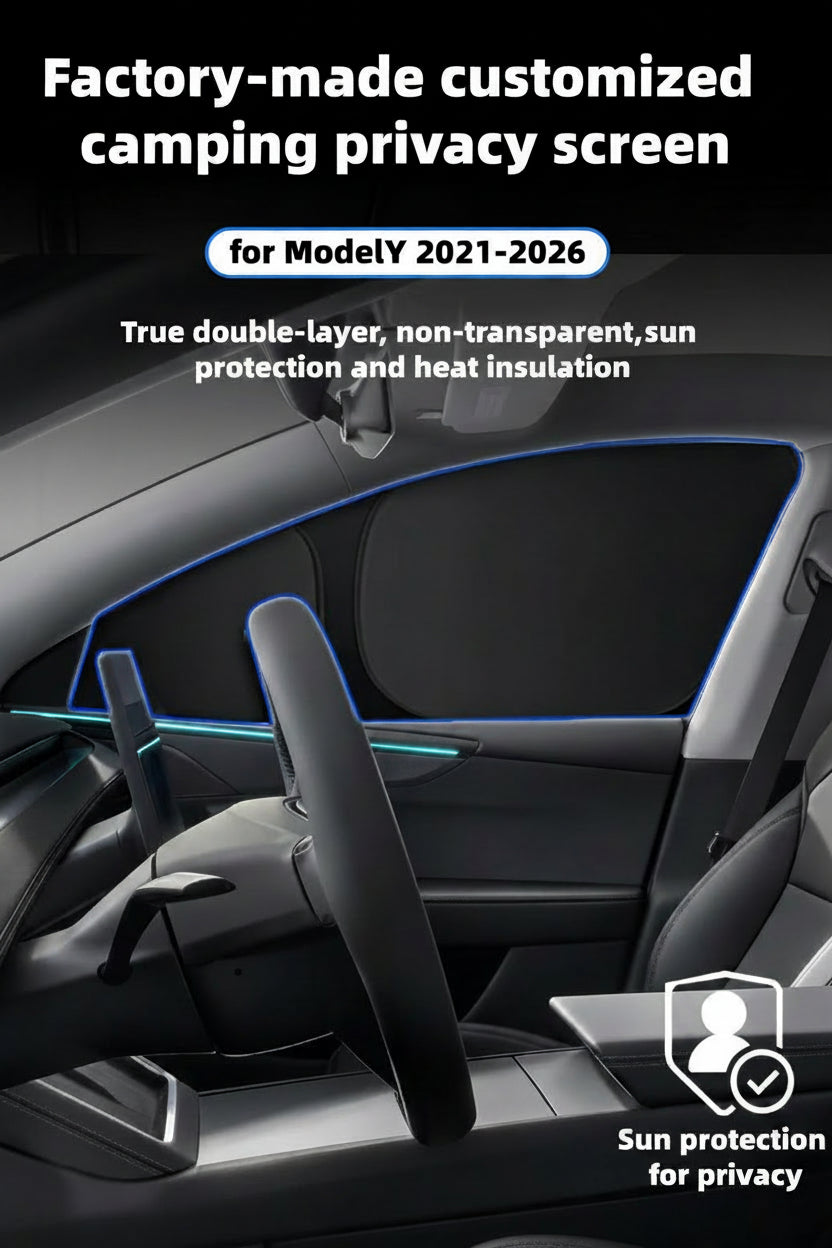 Tesla Model Y & Model Y Juniper Premium & Standard Sun Protection & Privacy Shades for Campling & Sun Protection 8 Shades Easy Installation Buy From Europes Teslary.eu Ireland Portugal Espana Deutschland Italia France Sweden
