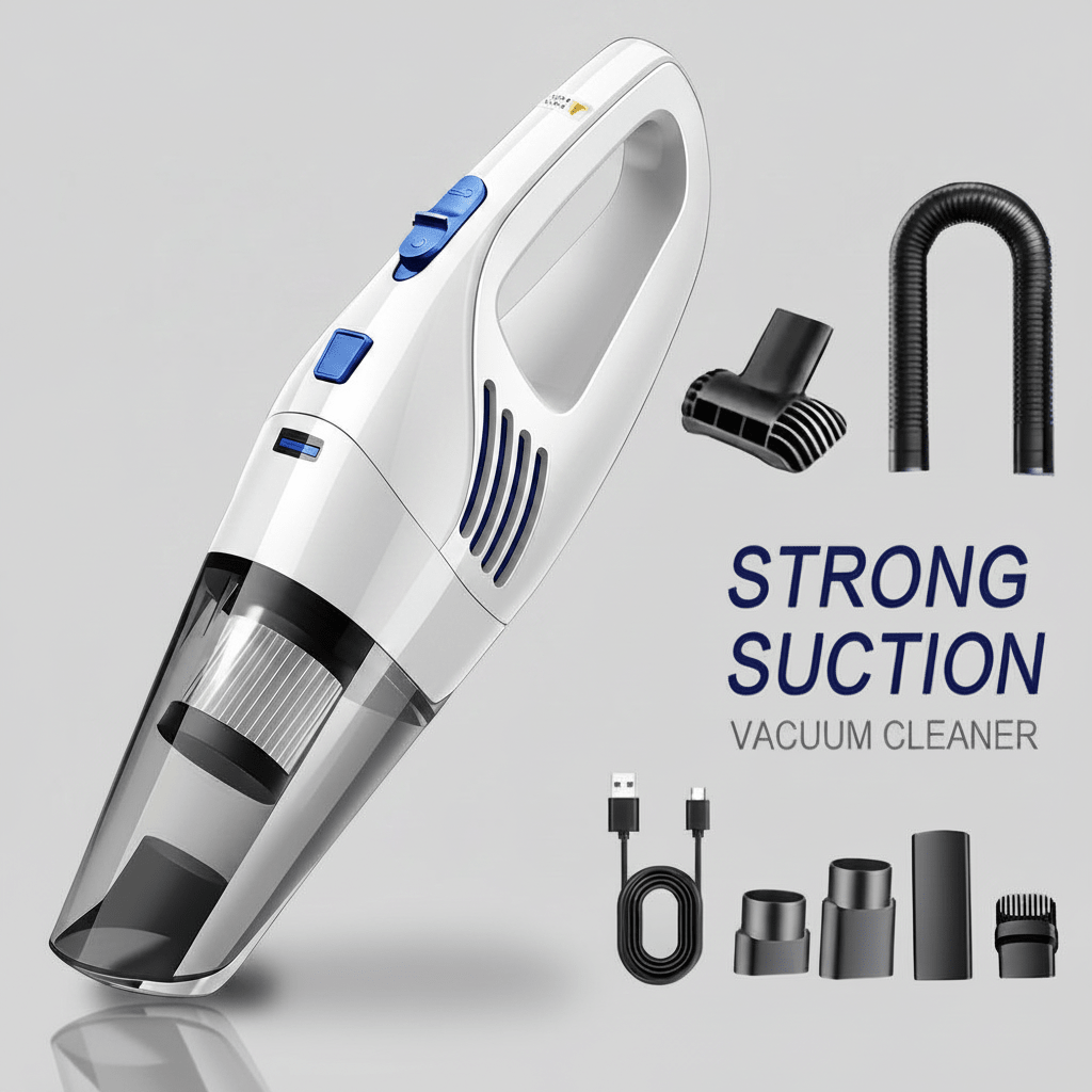 Car Vacuum Cleaner, Handheld Vacuum Cleaner with 6000PA Super Strong Suction, 1800mAh Large Capacity, Low Noise, with Five Matching Accessories for Car Interior Care, Home And Pet Cleaning, Ideal Accessory for your Tesla - TESLARY Tesla Shop Accessories Europe Nederlands Dublin Cork Ireland Deutschland Espana Alicante France Italia