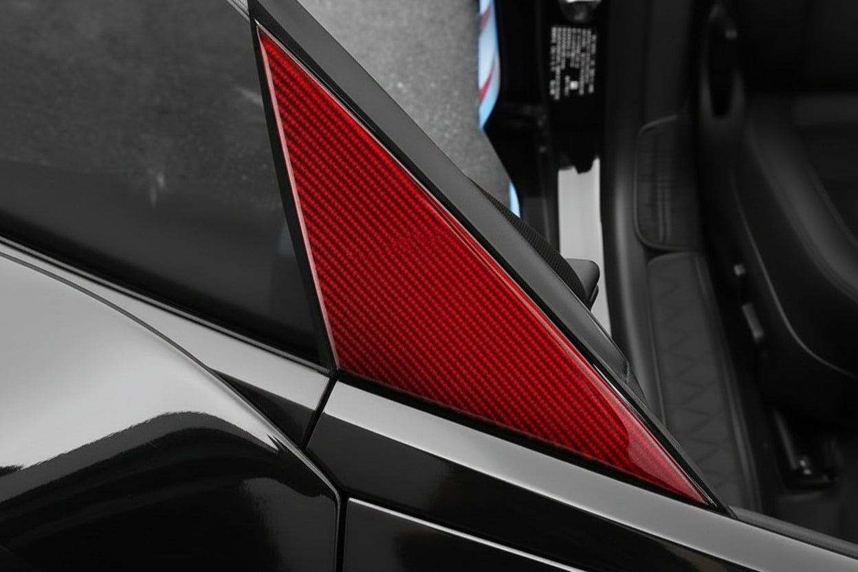 Carbon Fiber Exterior Side Mirror Trim Panel Cover For Tesla Model 3 Highland in Black or Red - TESLARY Tesla Shop Accessories Europe Nederlands Dublin Cork Ireland Deutschland Espana Alicante France Italia