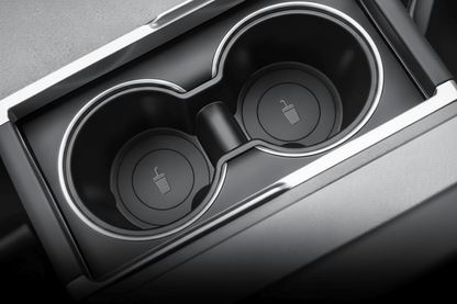 Centre Console Dual Cup Insert for Tesla Model 3+ Highland and Model Y+ Juniper Premium Black Soft Plastic - TESLARY Tesla Shop Accessories Europe Nederlands Dublin Cork Ireland Deutschland Espana Alicante France Italia