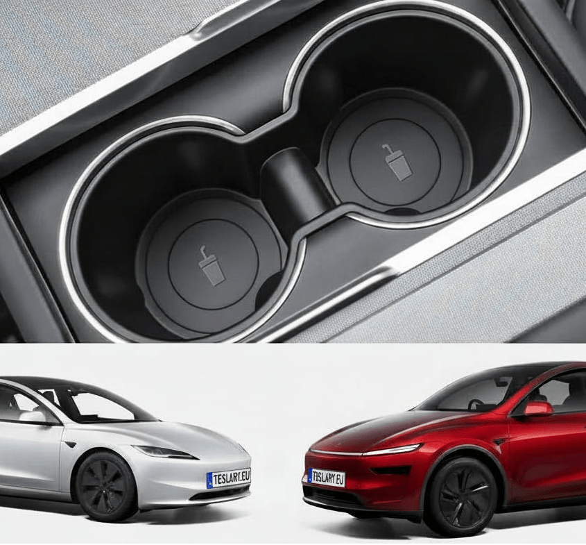 Centre Console Dual Cup Insert for Tesla Model 3+ Highland and Model Y+ Juniper Premium Black Soft Plastic - TESLARY Tesla Shop Accessories Europe Nederlands Dublin Cork Ireland Deutschland Espana Alicante France Italia