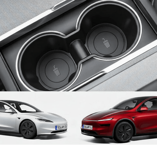 Centre Console Dual Cup Insert for Tesla Model 3+ Highland and Model Y+ Juniper Premium Black Soft Plastic - TESLARY Tesla Shop Accessories Europe Nederlands Dublin Cork Ireland Deutschland Espana Alicante France Italia