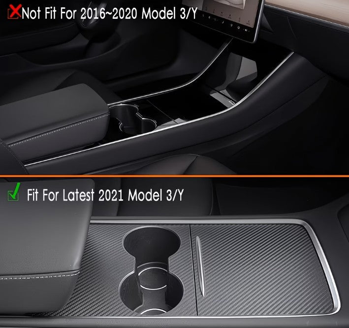 Centre Console TPU Covers in Black & White Carbon and Wood Grain for Tesla Model 3 / Y - TESLARY Tesla Shop Accessories Europe Nederlands Dublin Cork Ireland Deutschland Espana Alicante France Italia