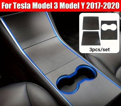 Centre Console TPU Covers in Black & White Carbon and Wood Grain for Tesla Model 3 / Y - TESLARY Tesla Shop Accessories Europe Nederlands Dublin Cork Ireland Deutschland Espana Alicante France Italia