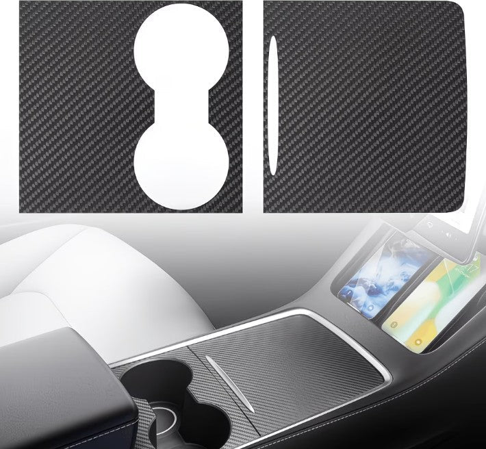 Centre Console TPU Covers in Black & White Carbon and Wood Grain for Tesla Model 3 / Y - TESLARY Tesla Shop Accessories Europe Nederlands Dublin Cork Ireland Deutschland Espana Alicante France Italia