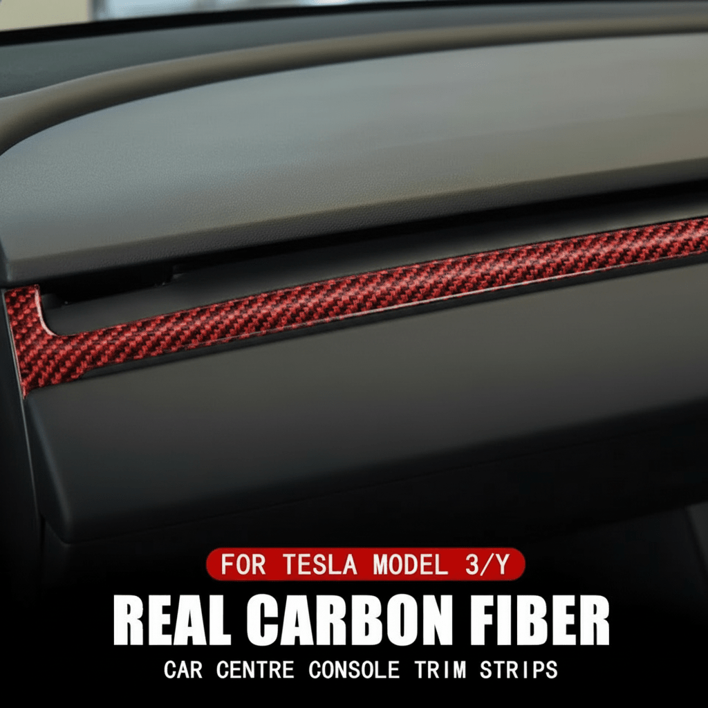 Dashboard Carbon Fiber Trim for Tesla Model Y 2022-2024 / Model 3 2019-2023 Real Carbon Fiber Dash Trim - Easy Installation - TESLARY Tesla Shop Accessories Europe Nederlands Dublin Cork Ireland Deutschland Espana Alicante France Italia