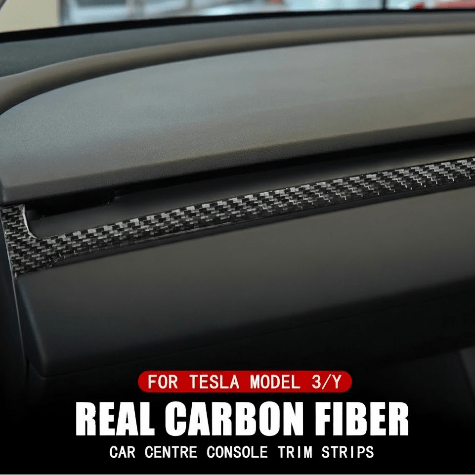 Dashboard Carbon Fiber Trim for Tesla Model Y 2022-2024 / Model 3 2019-2023 Real Carbon Fiber Dash Trim - Easy Installation - TESLARY Tesla Shop Accessories Europe Nederlands Dublin Cork Ireland Deutschland Espana Alicante France Italia