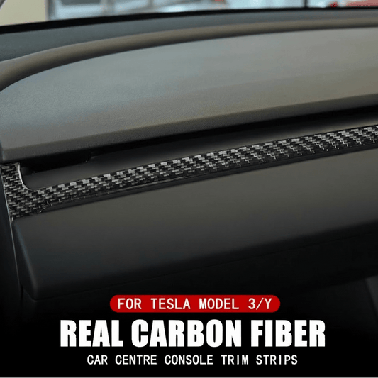Dashboard Carbon Fiber Trim for Tesla Model Y 2022-2024 / Model 3 2019-2023 Real Carbon Fiber Dash Trim - Easy Installation - TESLARY Tesla Shop Accessories Europe Nederlands Dublin Cork Ireland Deutschland Espana Alicante France Italia