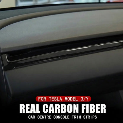 Dashboard Carbon Fiber Trim for Tesla Model Y 2022-2024 / Model 3 2019-2023 Real Carbon Fiber Dash Trim - Easy Installation - TESLARY Tesla Shop Accessories Europe Nederlands Dublin Cork Ireland Deutschland Espana Alicante France Italia