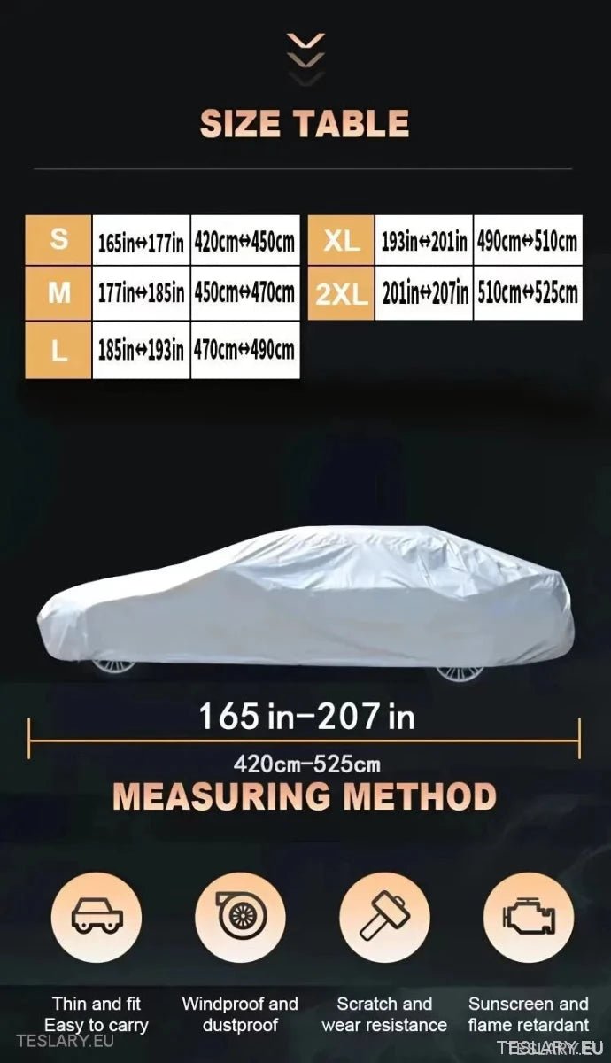 Indoor/Outdoor Universal 4.9M Car Cover/Protector - Black - TESLARY Tesla Shop Accessories Europe Nederlands Ireland Deutschland Espana Alicante France Italia
