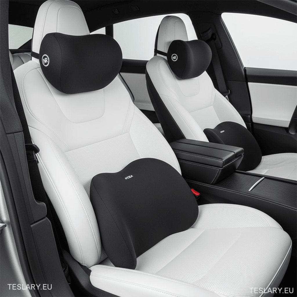 Memory Foam Neck Pillow & Back Support Cushion for All Tesla Models ( 4 Pillows Driver & Passenger ) - TESLARY Tesla Shop Accessories Europe Nederlands Dublin Cork Ireland Deutschland Espana Alicante France Italia