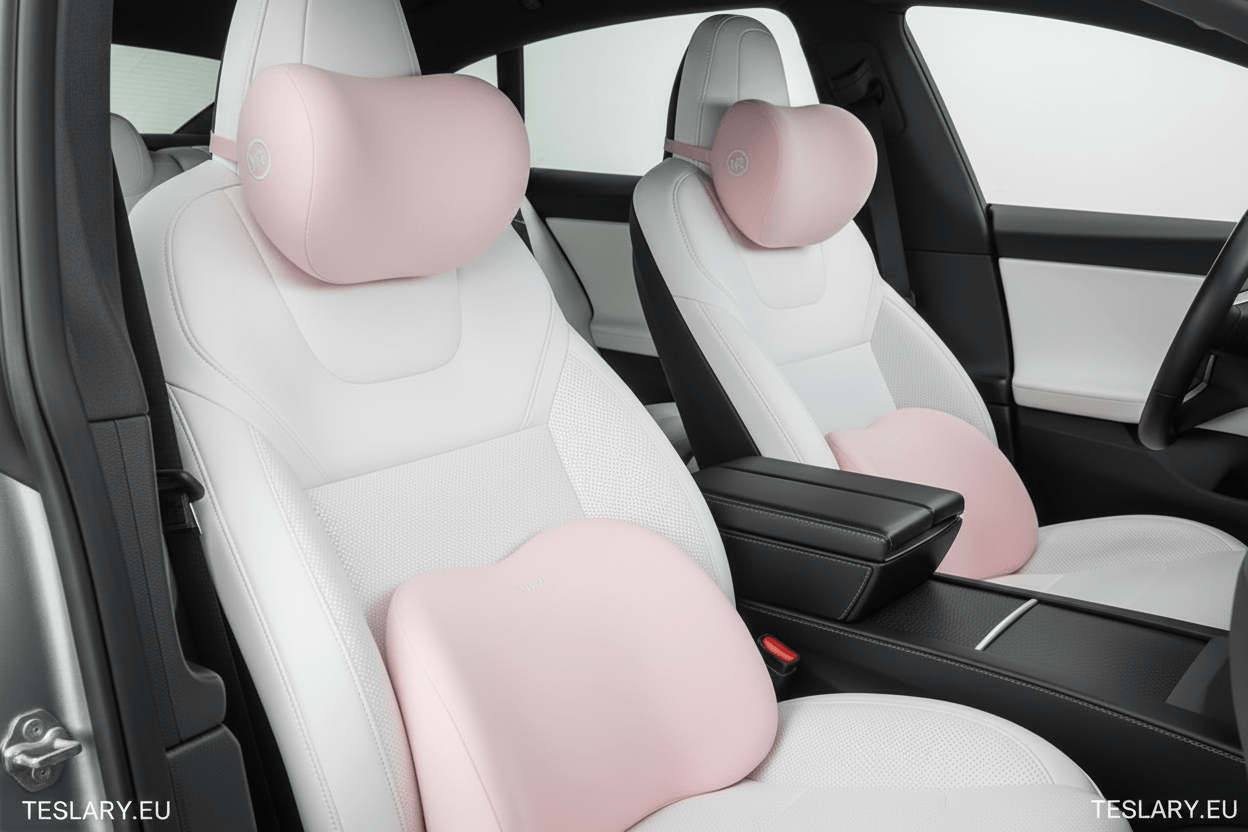 Memory Foam Neck Pillow & Back Support Cushion for All Tesla Models ( 4 Pillows Driver & Passenger ) - TESLARY Tesla Shop Accessories Europe Nederlands Dublin Cork Ireland Deutschland Espana Alicante France Italia