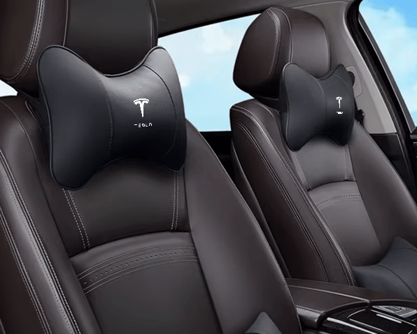 Premium PU Leather Head and Neck Rest & Protector Pillows For Tesla Model 3 Y S X with Logo - TESLARY Tesla Shop Accessories Europe Nederlands Dublin Cork Ireland Deutschland Espana Alicante France Italia