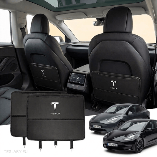 Premium Seat Kick Protection PU Leather Cover with Logo for Tesla Model 3 Highland , Model Y , Juniper Standard , Juniper Premium - TESLARY Tesla Shop Accessories Europe Nederlands Dublin Cork Ireland Deutschland Espana Alicante France Italia
