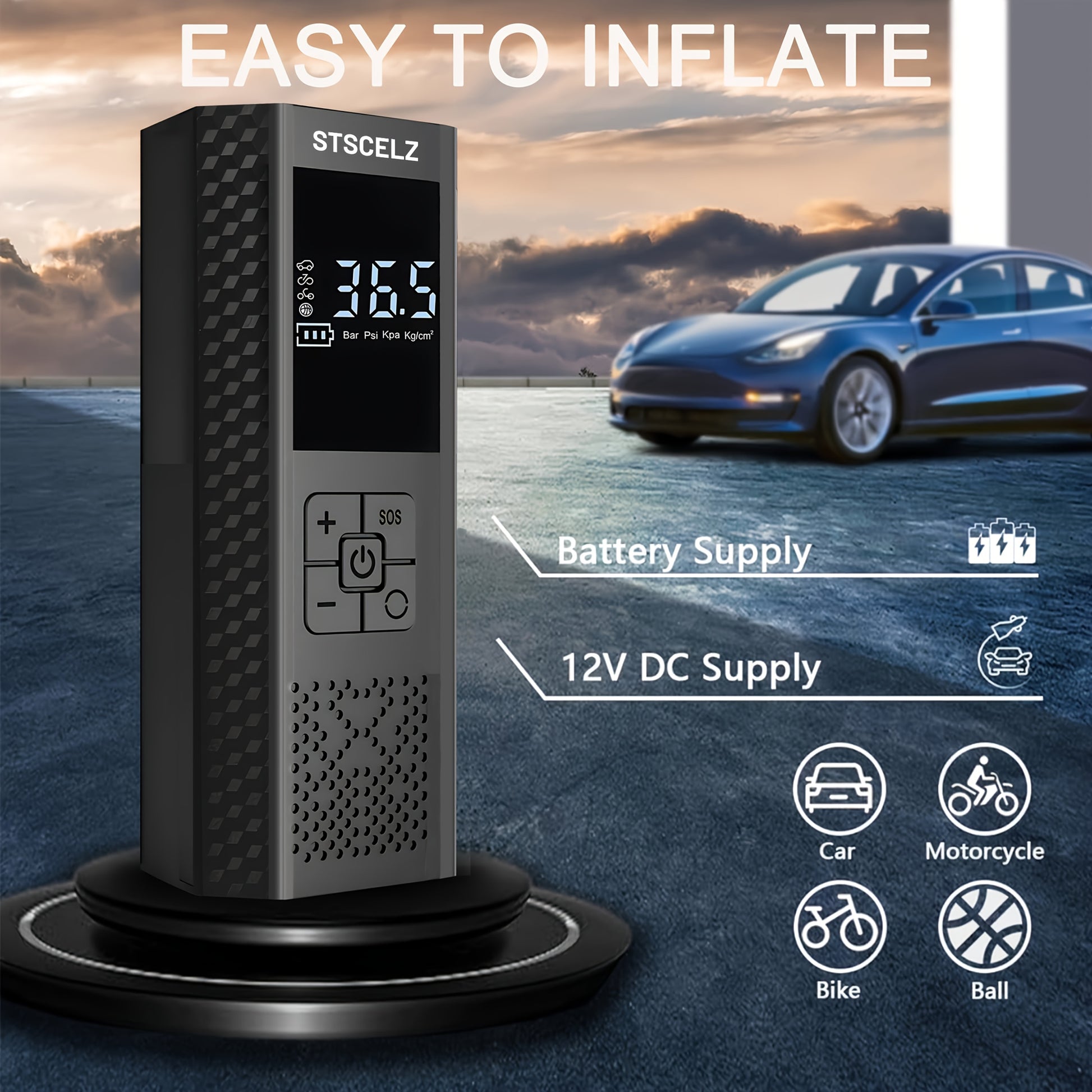 Portable Tyre Inflator Air Compressor  3X Fast 150 PSI Lithium Ion Car Tyre Pump  Pressure Gauge Ideal for your Tesla