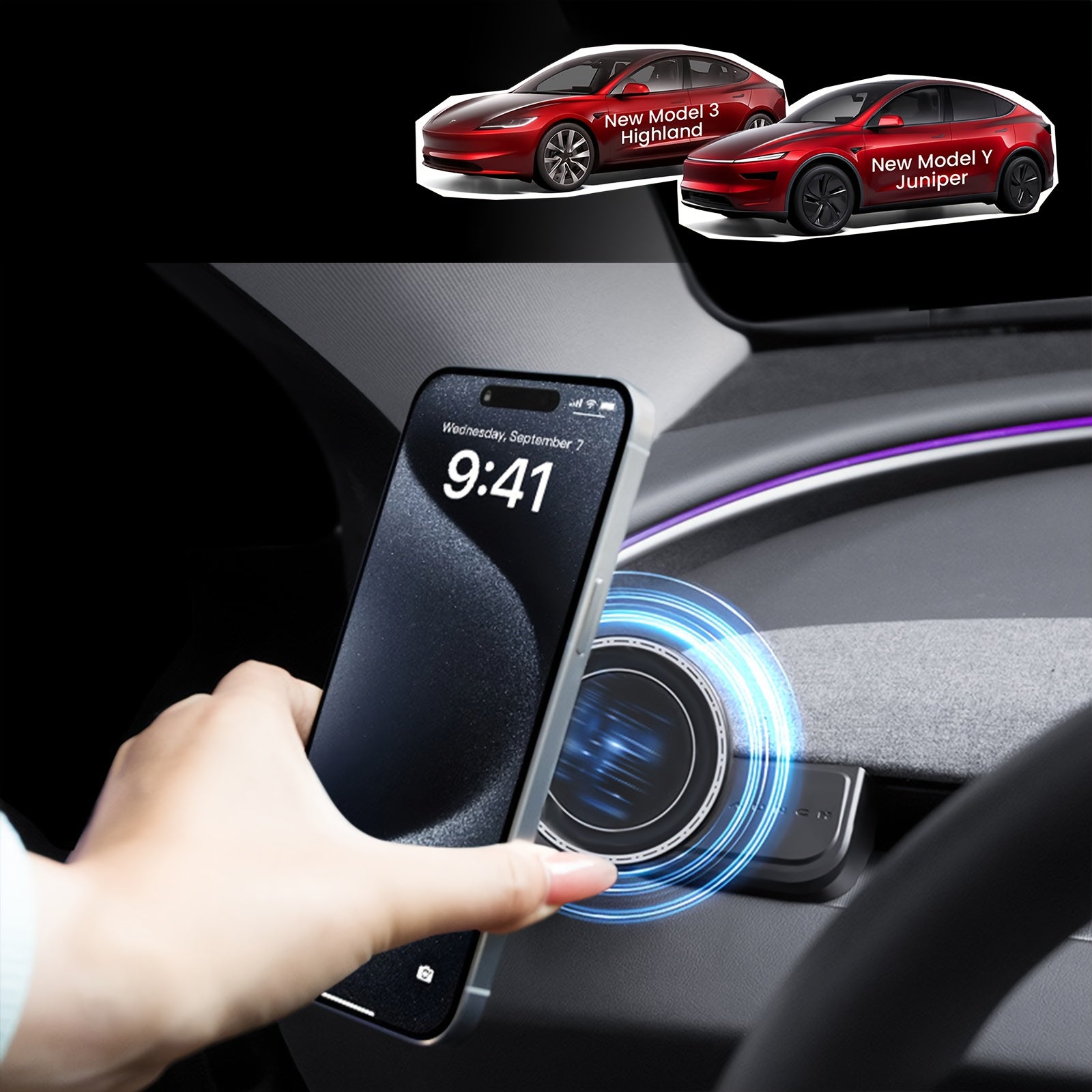 Car Magnetic Phone Mount Only for LeftHand Drive for Tesla for Model 3 Highland and Model Y Juniper with Launch Edition Logo