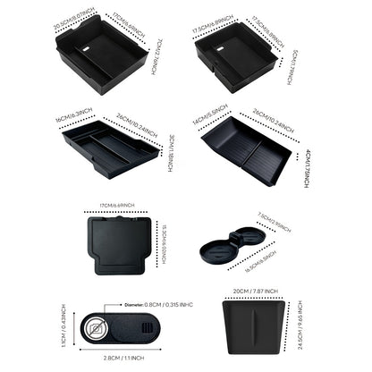 Tesla Model Y Juniper 7 in 1 Storage Kit Including Camera Privacy Cover  Woreless Charger Cover and Centre Console Trays