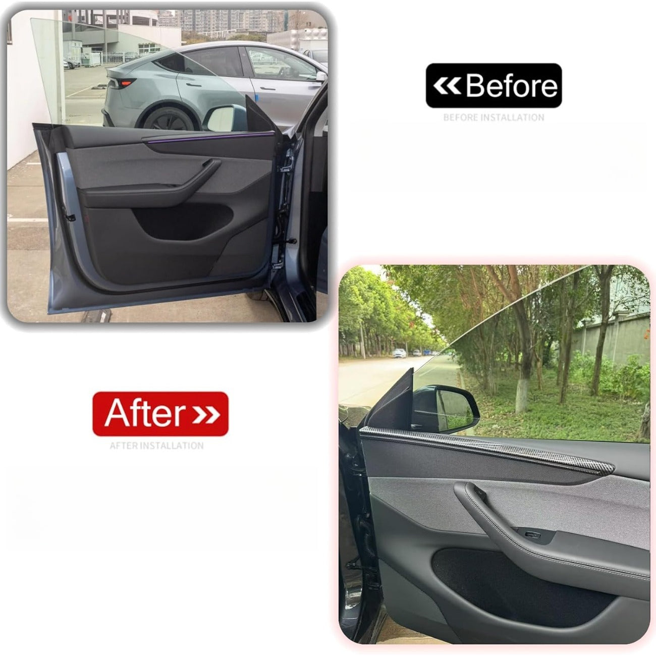 Tesla Model Y Juniper Door Panel Trims in Carbon Black Gloss or Matt Set of 4