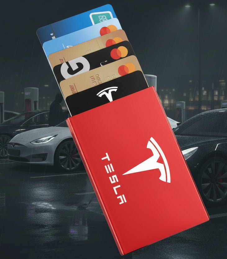 Smart ID CARD RFID Wallet for Bank Cards or Tesla Key Card with Tesla Logo in Black , Red or Silver - TESLARY Tesla Shop Accessories Europe Nederlands Dublin Cork Ireland Deutschland Espana Alicante France Italia