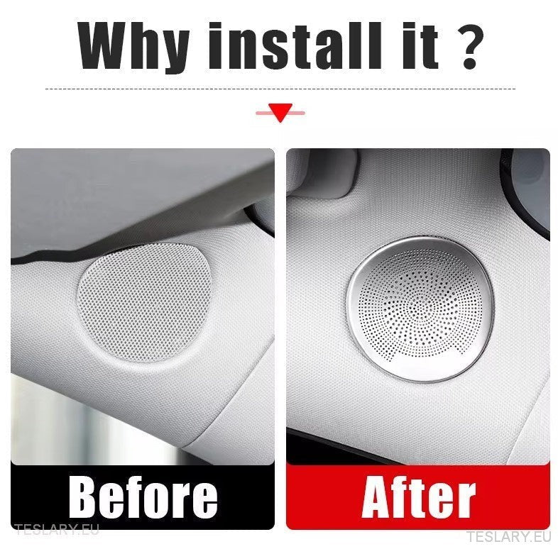 Tesla 3/Y Interior Front Circular Speaker Cover Silver ( PAIR ) - TESLARY Tesla Shop Accessories Europe Nederlands Ireland Deutschland Espana Alicante France Italia