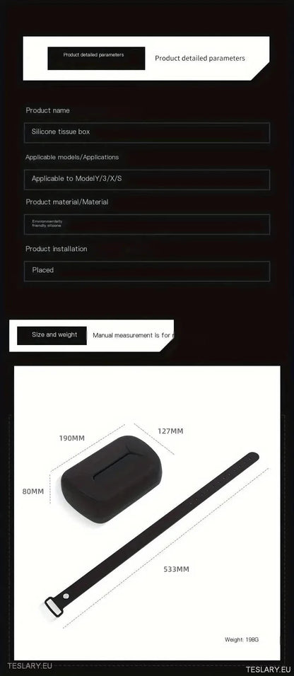Tesla 3/Y/X/S Silicone Tissue Holder with Adjustable Strap - TESLARY Tesla Shop Accessories Europe Nederlands Dublin Cork Ireland Deutschland Espana Alicante France Italia