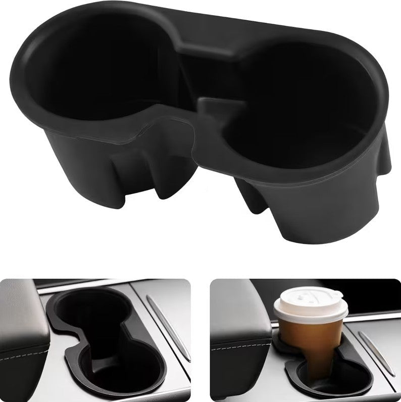Tesla Model 3 / Y Black Soft Plastic Centre Console Cup Inserts - TESLARY Tesla Shop Accessories Europe Nederlands Dublin Cork Ireland Deutschland Espana Alicante France Italia