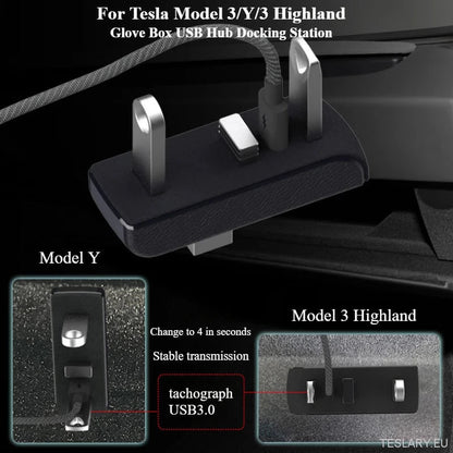 Tesla Model 3 / Y Glove Box USB Hub & Docking Station ( LEFT HAND DRIVE ONLY ) - TESLARY Tesla Shop Accessories Europe Nederlands Ireland Deutschland Espana Alicante France Italia