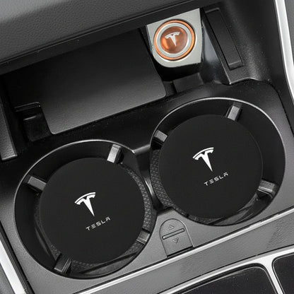 Tesla Model 3 Y S X Black Leather Centre Console Cup Inserts with Logo - TESLARY Tesla Shop Accessories Europe Nederlands Dublin Cork Ireland Deutschland Espana Alicante France Italia