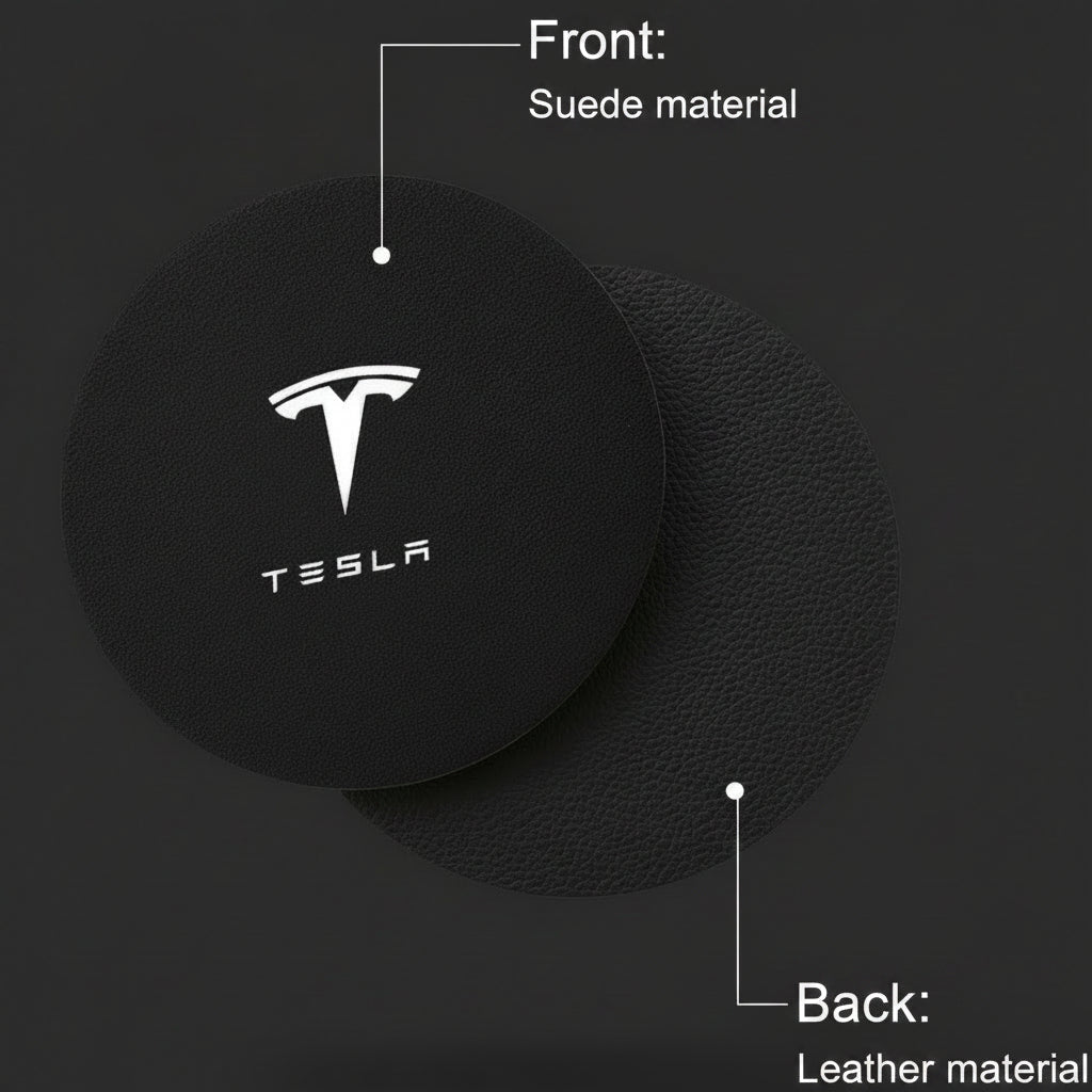 Tesla Model 3 Y S X Black Leather Centre Console Cup Inserts with Logo - TESLARY Tesla Shop Accessories Europe Nederlands Dublin Cork Ireland Deutschland Espana Alicante France Italia