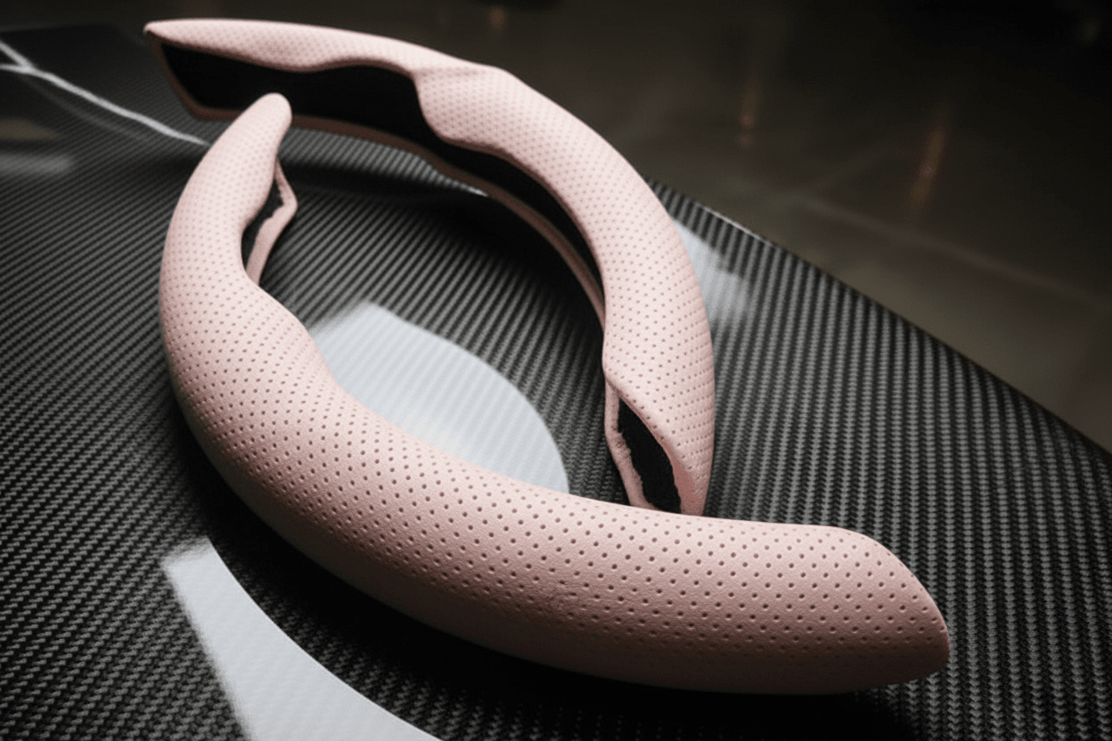 Pink PU LEather Steering Wheel Cover for the Tesla Model 3 Y Highland Juniper Buy from Europes TESLARY.EU