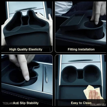 Tesla Model 3/Y Black Silicone Cup Holder & Storage - Tesla Shop Europe - TESLARY.IE Ireland - France boutique- Deutschland Geschäft- España comercio - Nederland winkel- TESLARY.IE