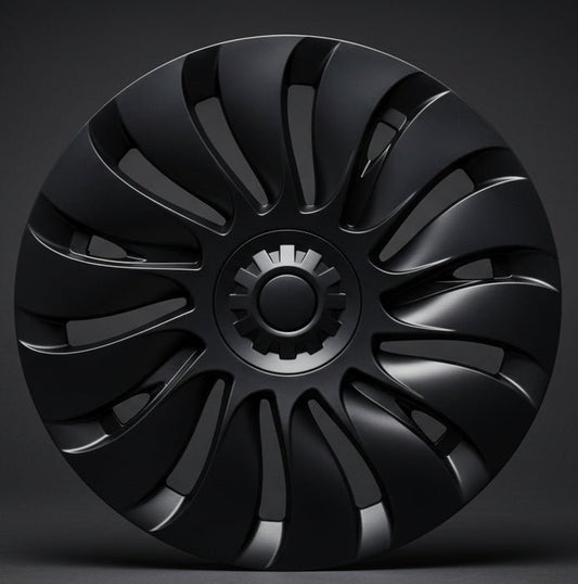 TESLA MODEL Y 19" FULL COVERAGE UBERTINE STYLE HUBCAPS - MATTE BLACK - TESLARY Tesla Shop Accessories Europe Nederlands Dublin Cork Ireland Deutschland Espana Alicante France Italia