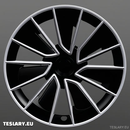 TESLA MODEL Y 19" UNIQUE S15 FULL COVER WHEEL HUBS BLACK & SILVER - TESLARY Tesla Shop Accessories Europe Nederlands Dublin Cork Ireland Deutschland Espana Alicante France Italia