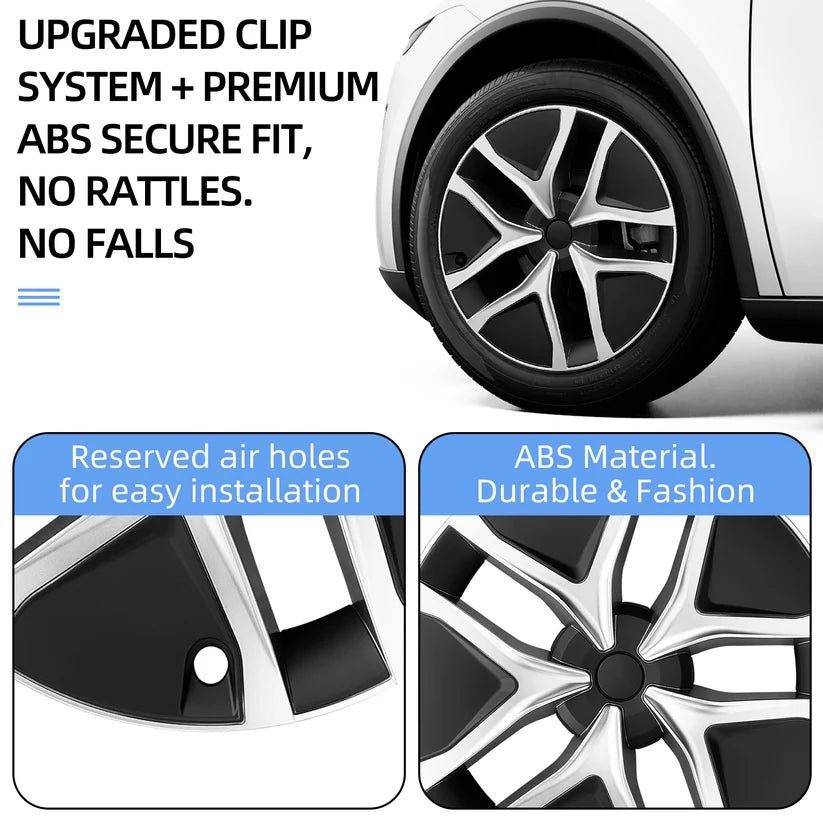 Tesla Model Y+ Juniper Arachnid Style Black & Silver 19" Wheel Covers - TESLARY Buy Tesla Shop Accessories Europe Nederlands Dublin Cork Ireland Deutschland Espana Iceland Finland France Italia