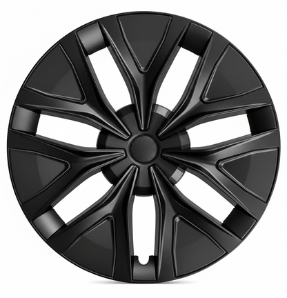A black multi-spoke alloy wheel rim with a glossy finish, shown from a front-facing perspective on a solid white background.