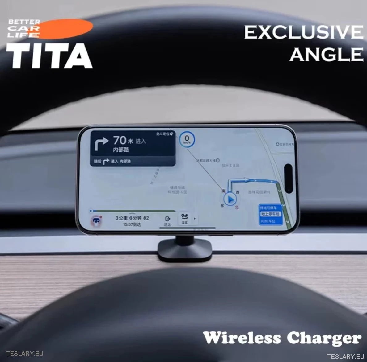 Tita Magnetic Phone Charger with Optional Speedmeter for Tesla Model 3 and Y - TESLARY Tesla Shop Accessories Europe Nederlands Dublin Cork Ireland Deutschland Espana Alicante France Italia