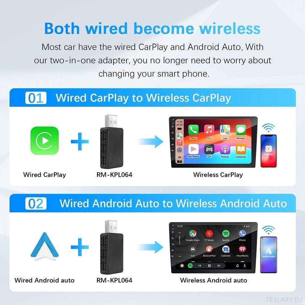 Universal Wireless CarPlay & Android Auto Adapter - TESLARY Tesla Shop Accessories Europe Nederlands Ireland Deutschland Espana Alicante France Italia